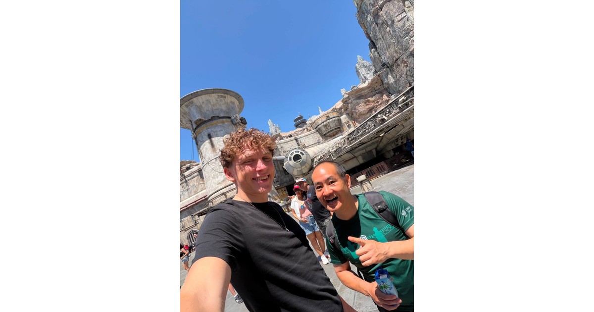 Dennis Yu with an AI Builder at Galaxy's Edge